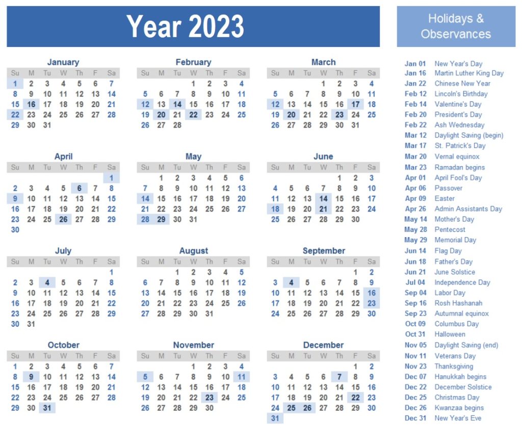 2023 Calendar Template