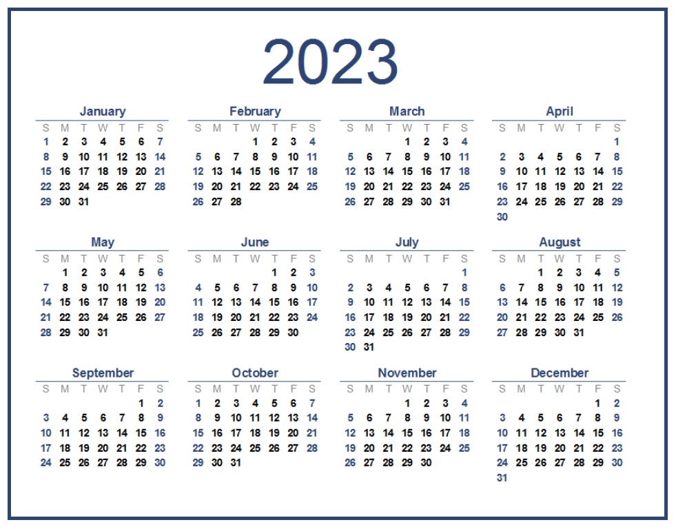 2023 Calendar Template