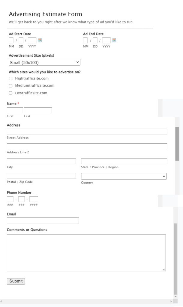 Advertising Estimate Form