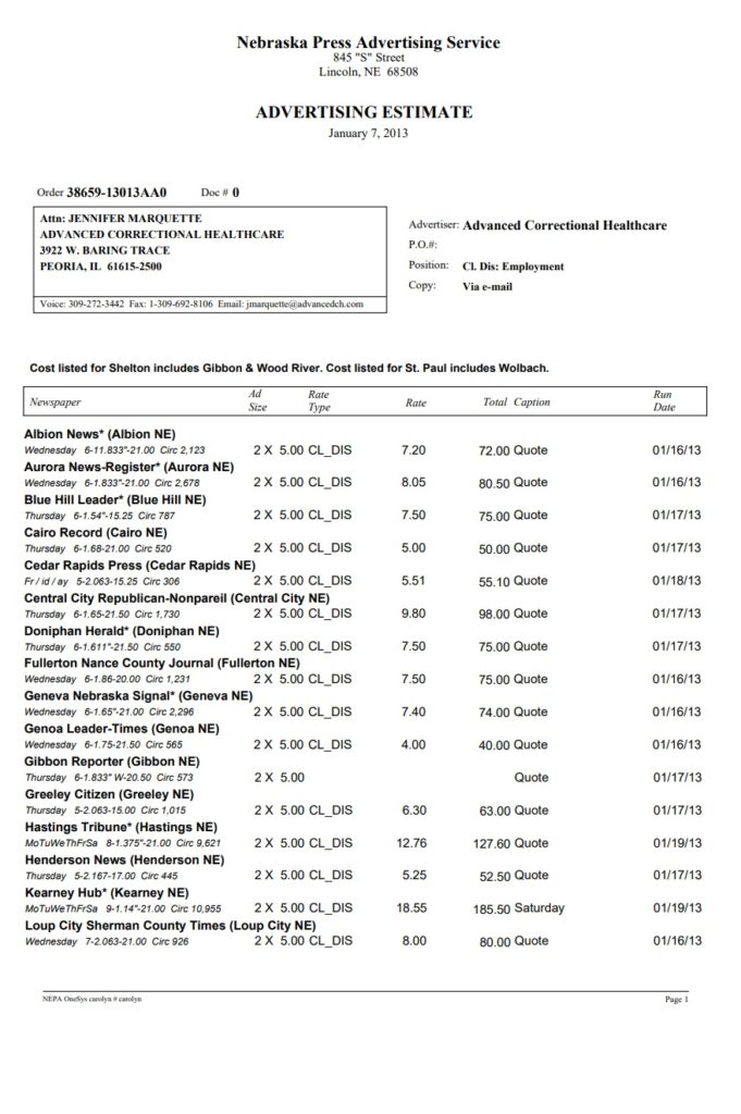 Advertising Estimate Sample