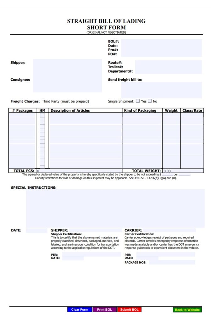 Bill of Lading Form PDF