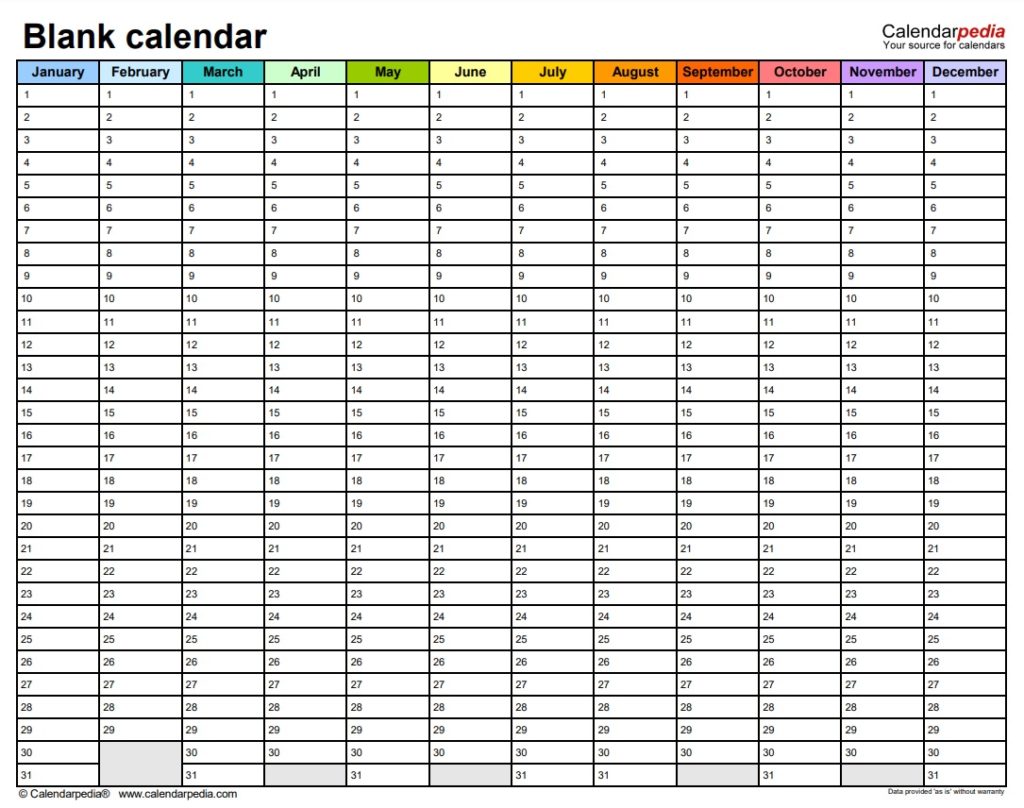Blank Calendar Template PDF