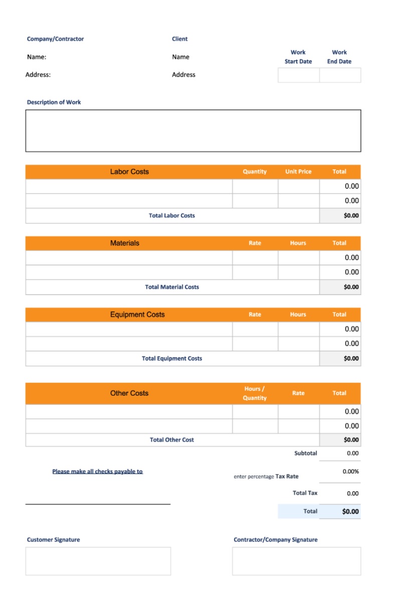 Construction Estimate Template