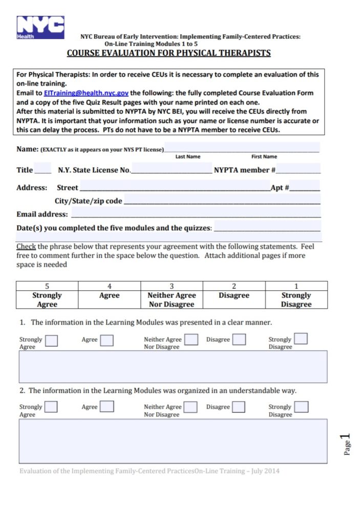 Blank Course Evaluation Form
