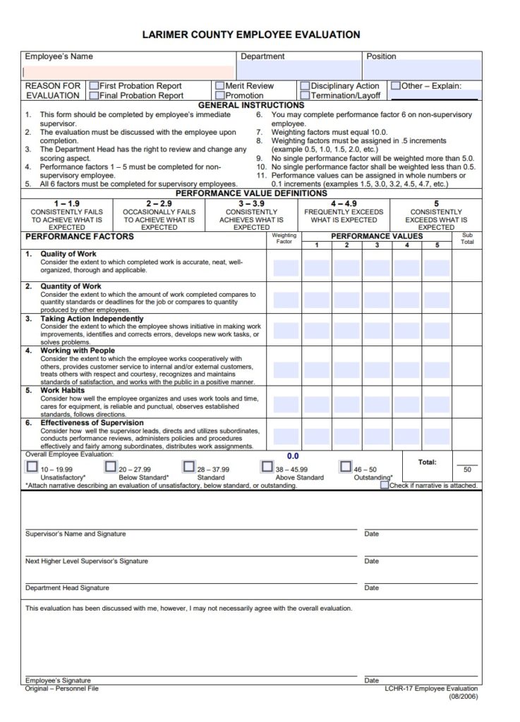 Blank Employee Evaluation Form