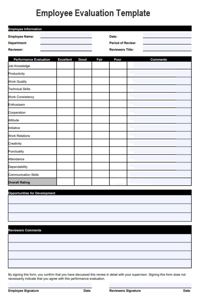 Blank Employee Evaluation Template