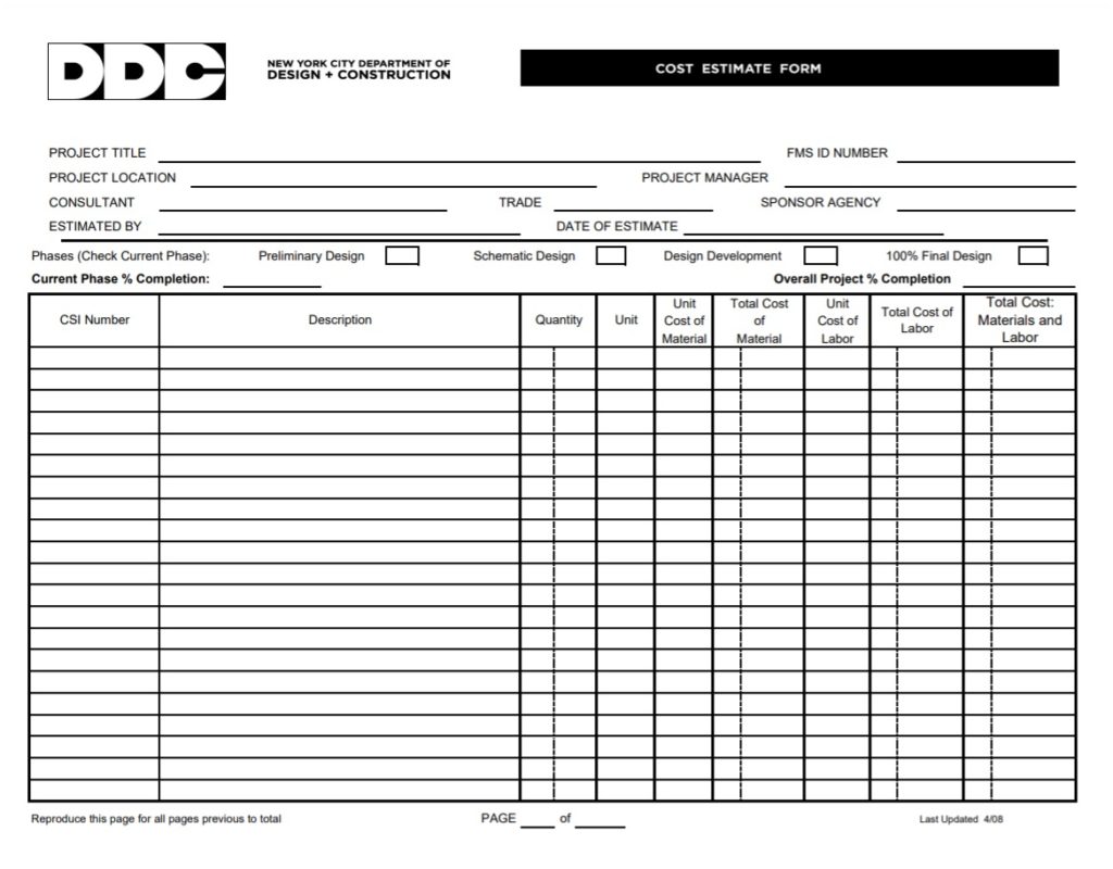 Budget estimate template