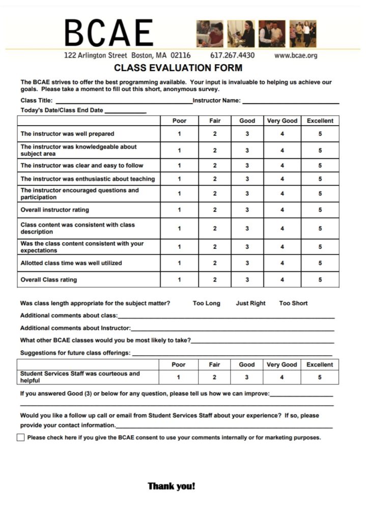 Class Course Evaluation Form