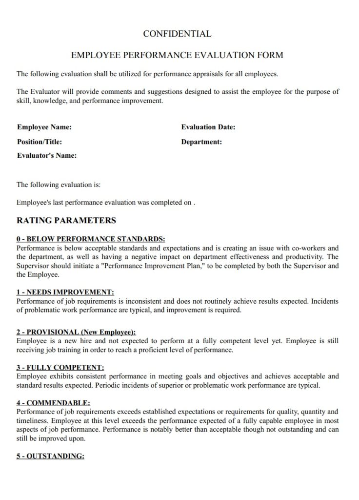 Confidential Employee Evaluation Form