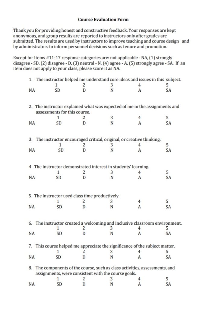 Course Evaluation Form