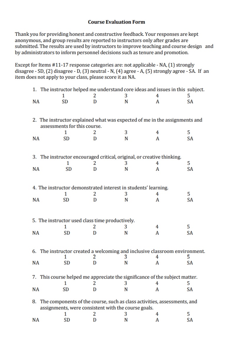 Course Evaluation Form