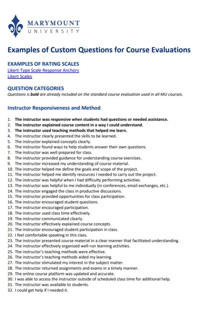 Course Evaluation Questionnaire Form