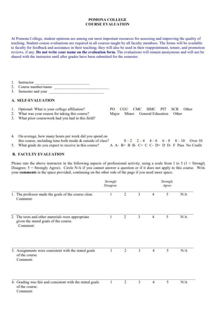 Course Evaluation Template