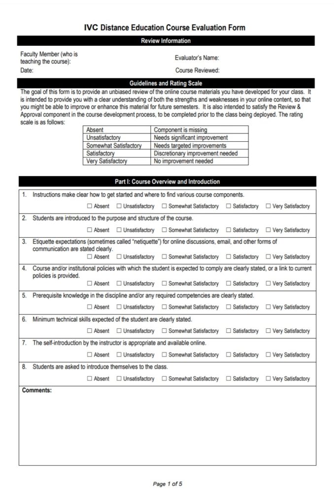 Distance Education Course Evaluation Form