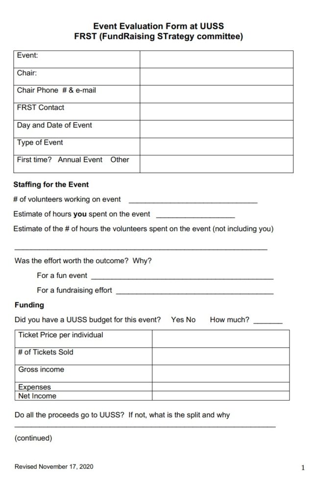 Fundraising Event Evaluation Form
