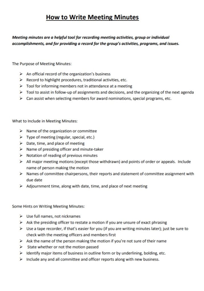 Meeting Minutes Writing Template