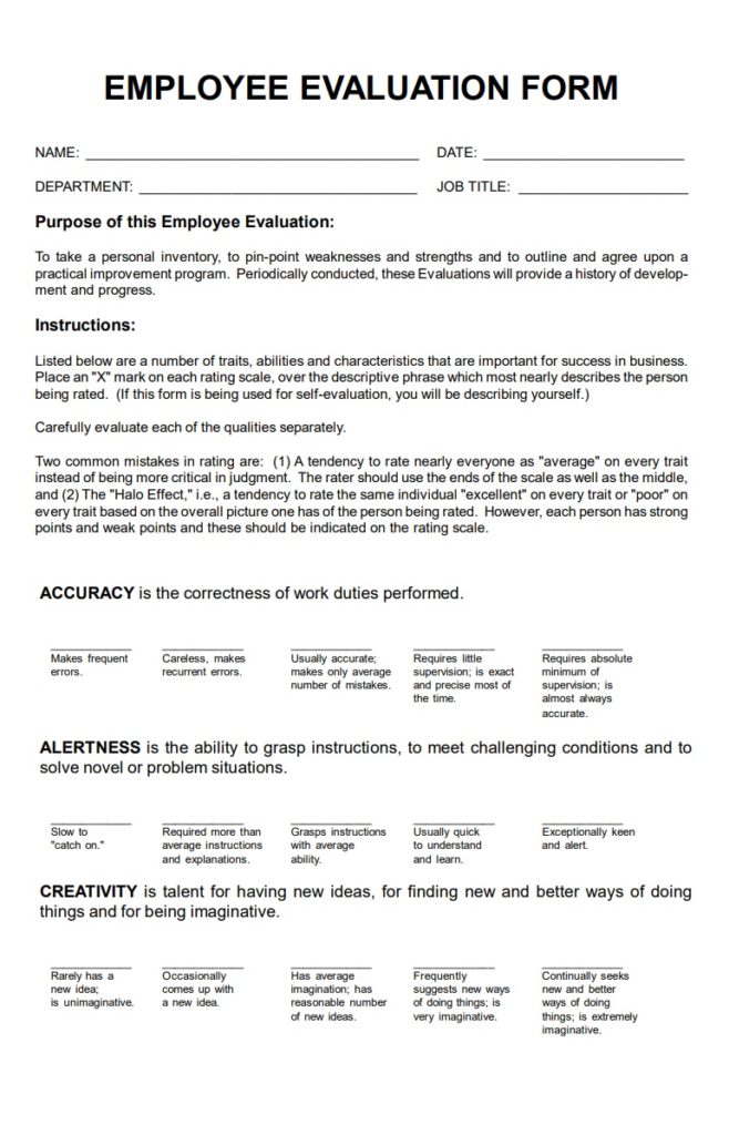 Professional Employee Evaluation Form