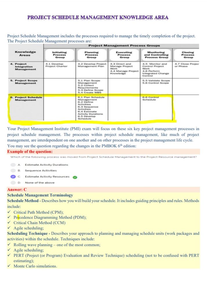 Project Schedule Format