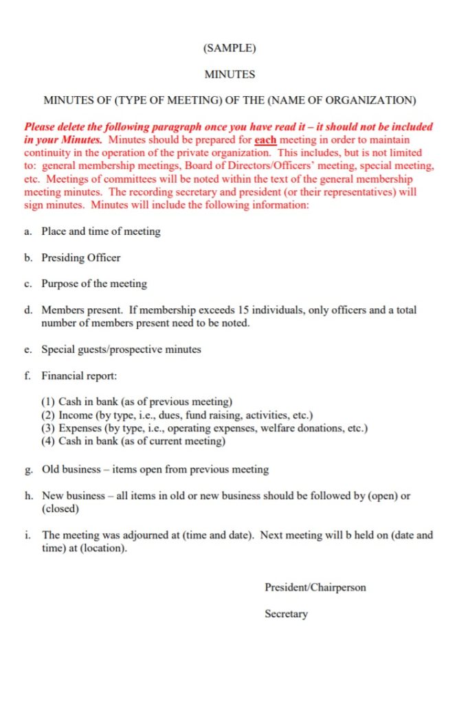 Sample Meeting Minutes