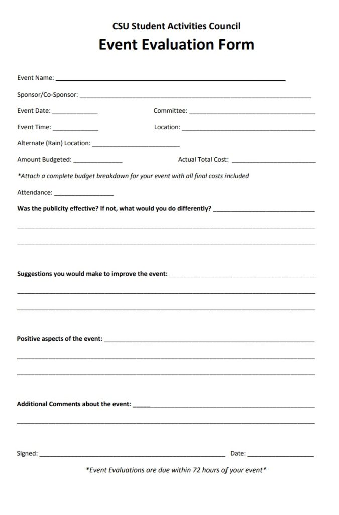 Student Activities Council Event Evaluation Form
