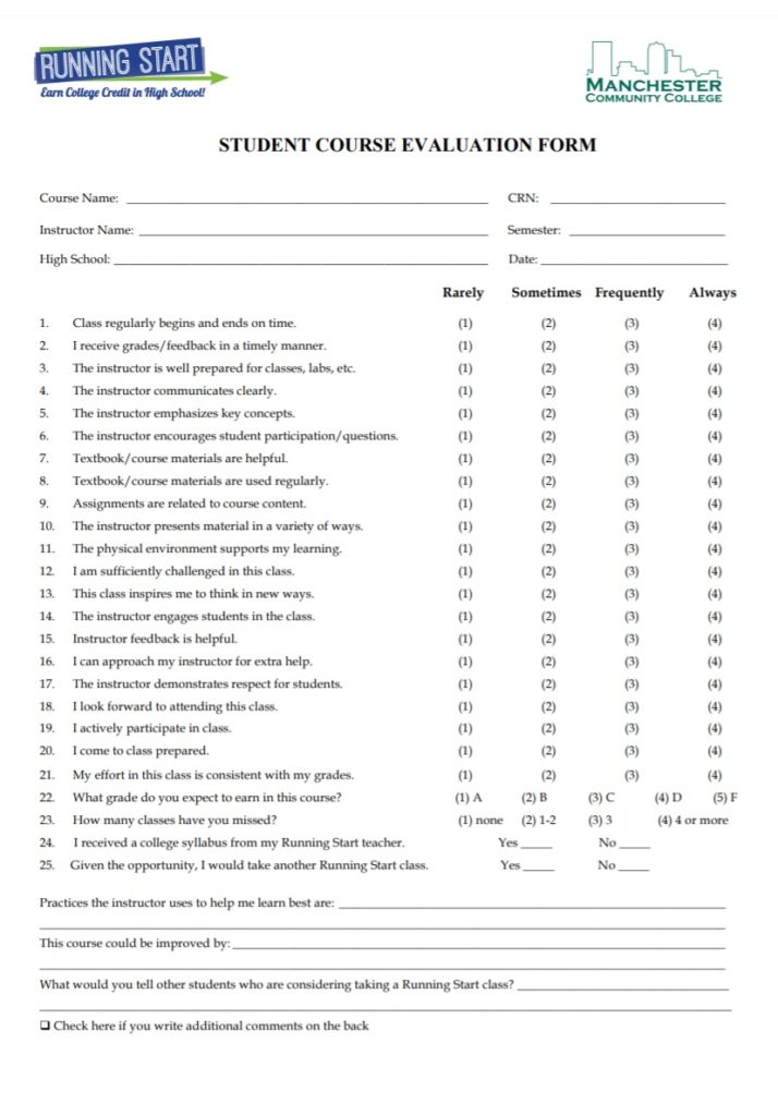 Student Course Evaluation Form