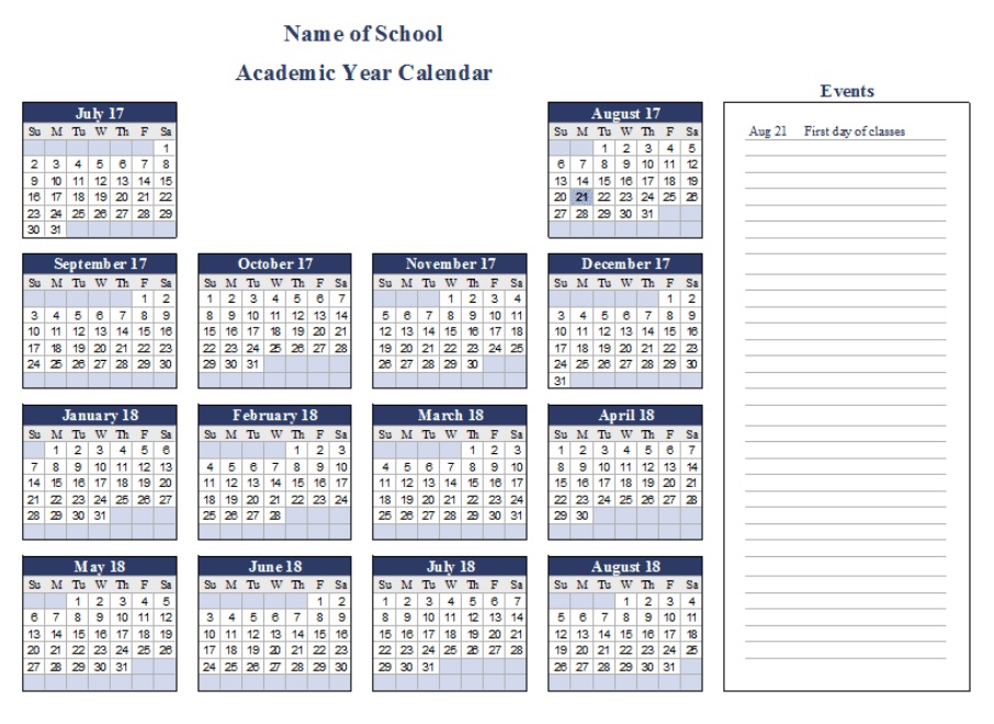 Academic Calendar Template Free Word And Excel Templates