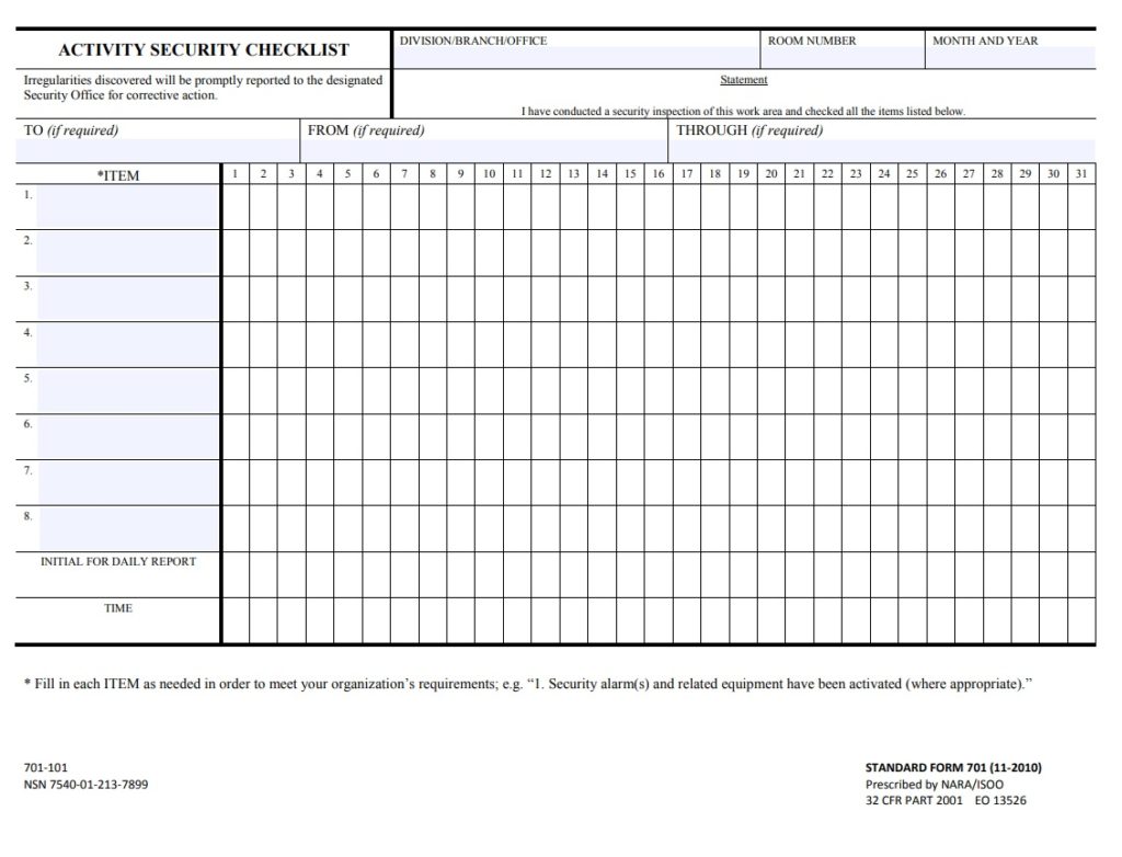 Activity Checklist Template