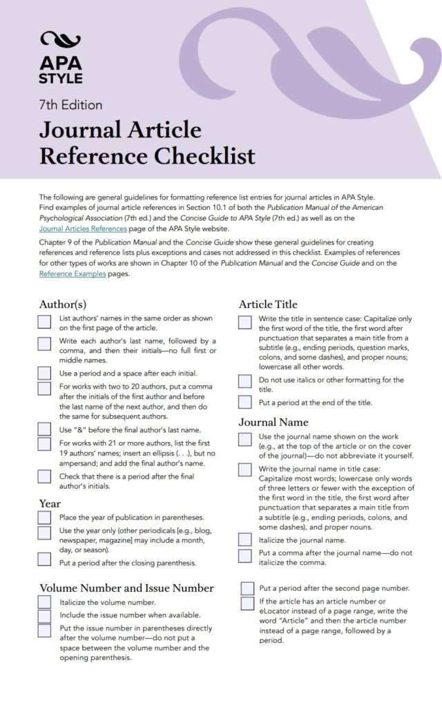 Article Reference Checklist Template