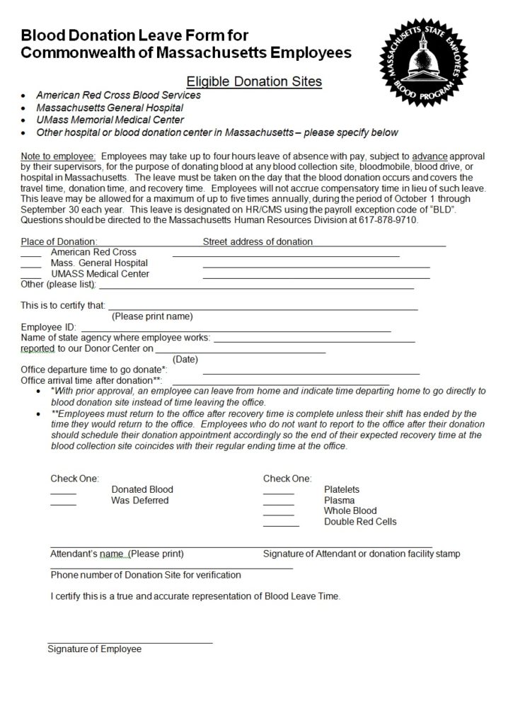 Blood Donation Leave Form