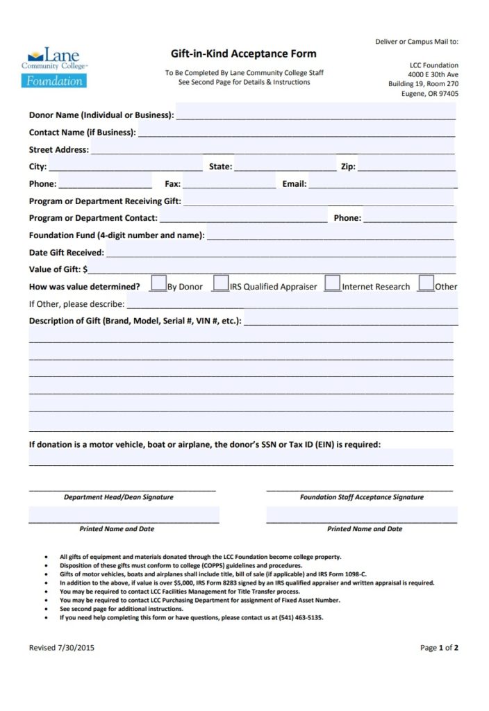 Gift Donation Estimate Form