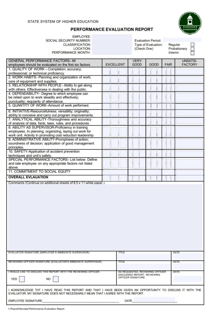 Performance Evaluation Template