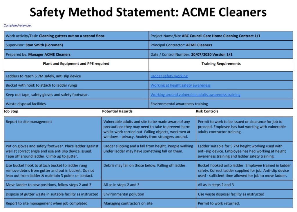 Safety Method Statement Template