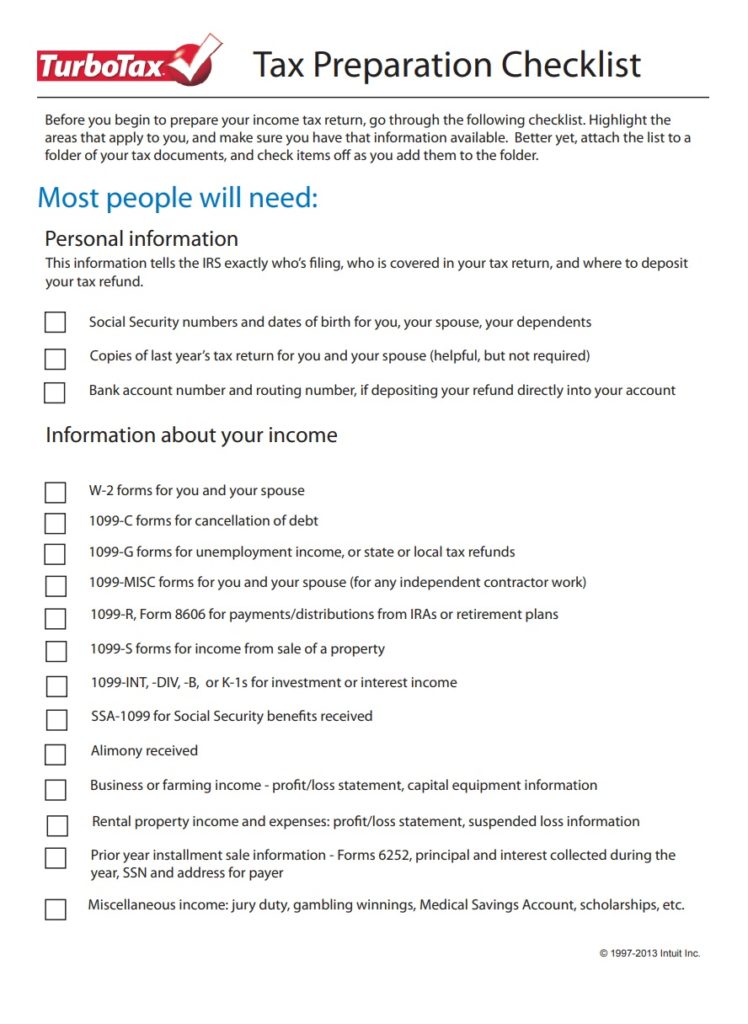 Tax Payer Checklist Template