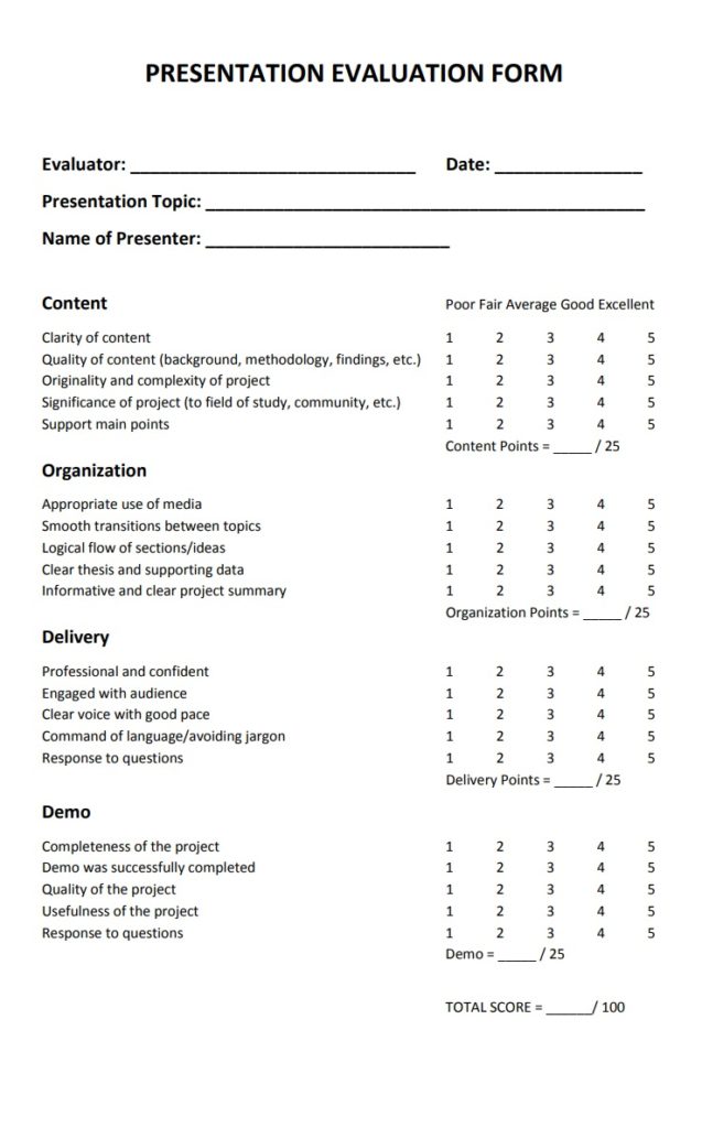 Blank Presentation Evaluation Form