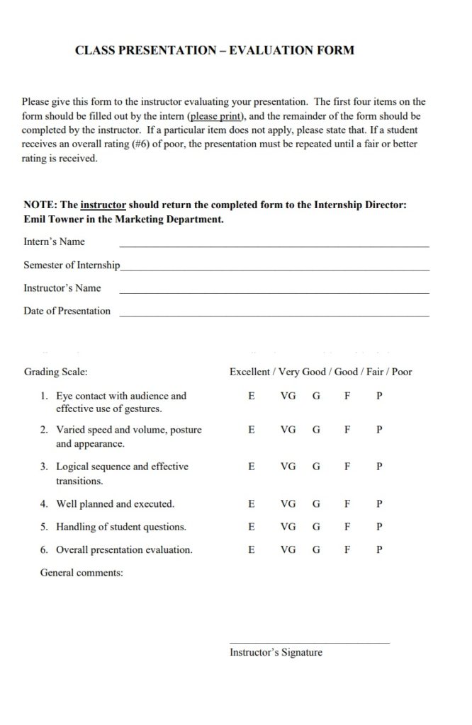 Class Presentation Evaluation Form