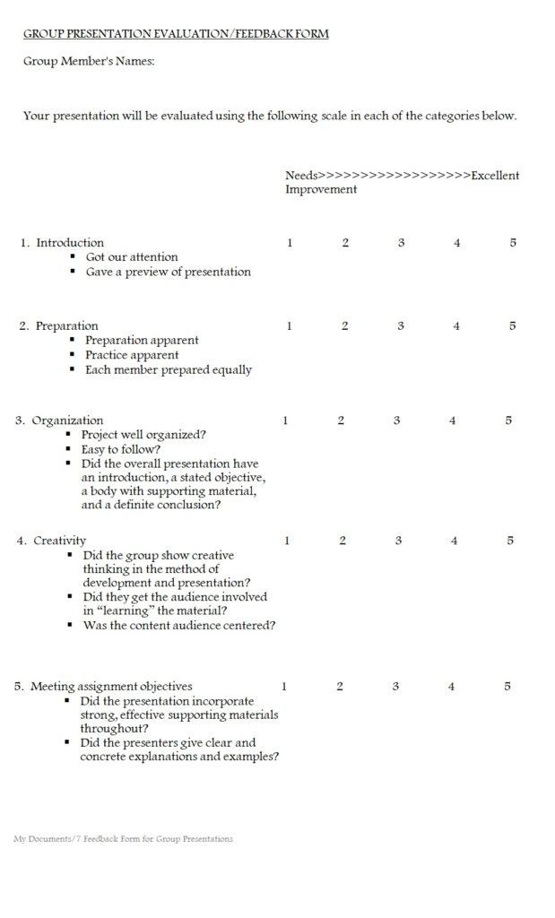 Group Presentation Evaluation Form