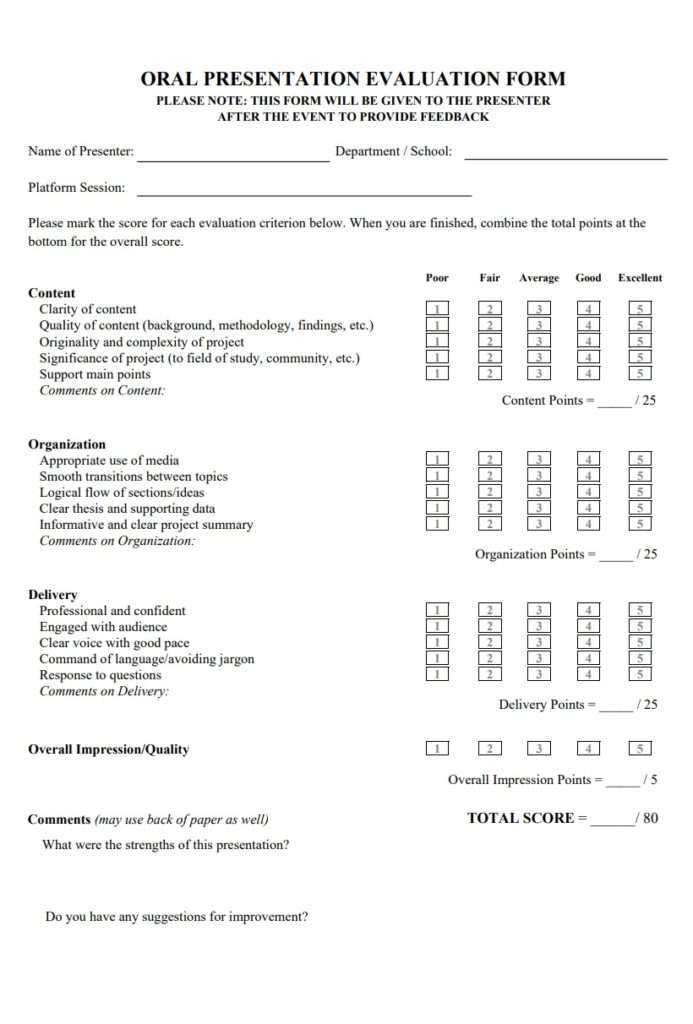 Oral Presentation Evaluation Form