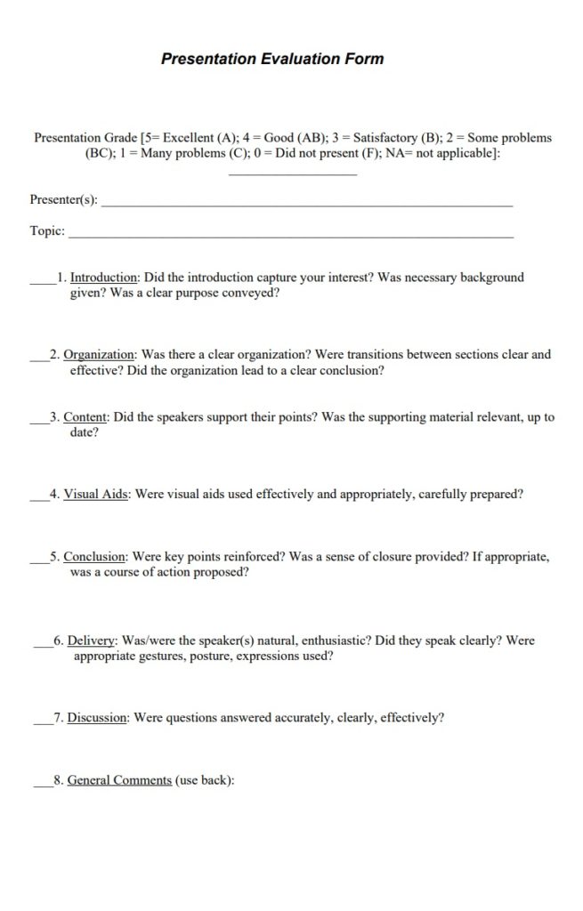 Presentation Evaluation Template