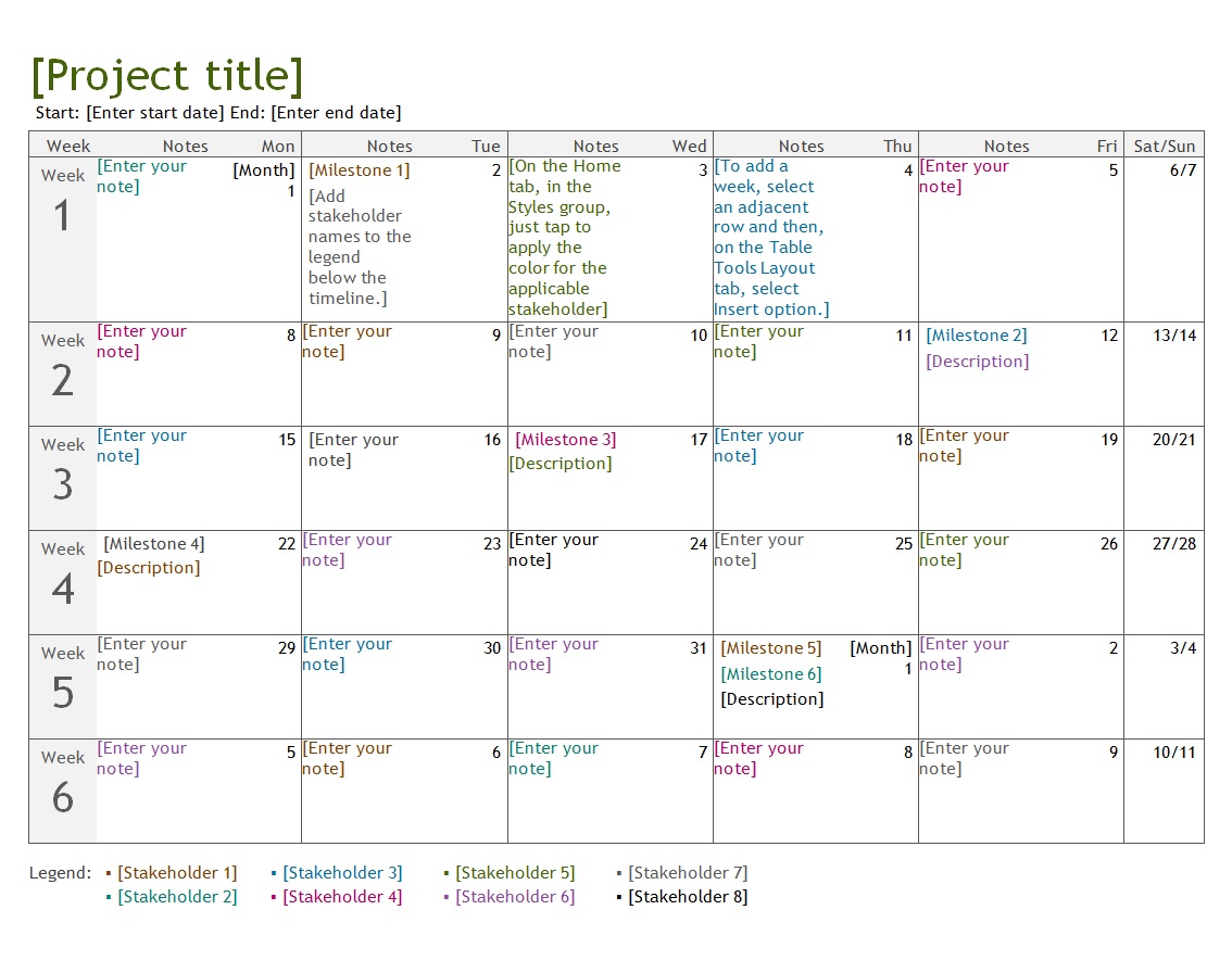 Calendar Timeline Template