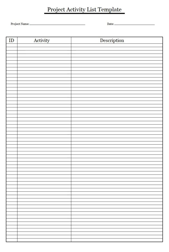 Project Activity List Template