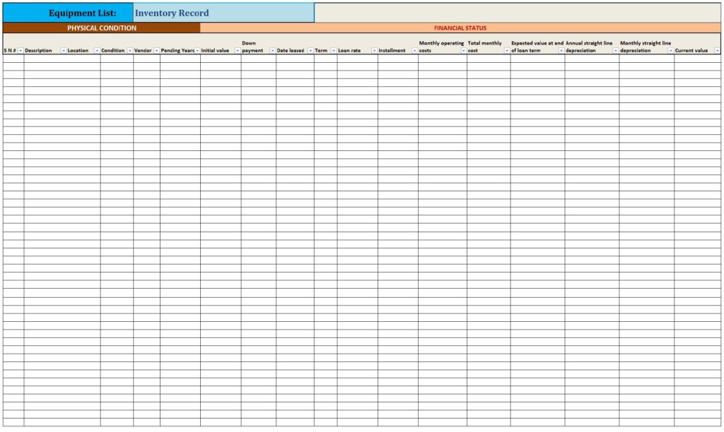 Equipment List Format