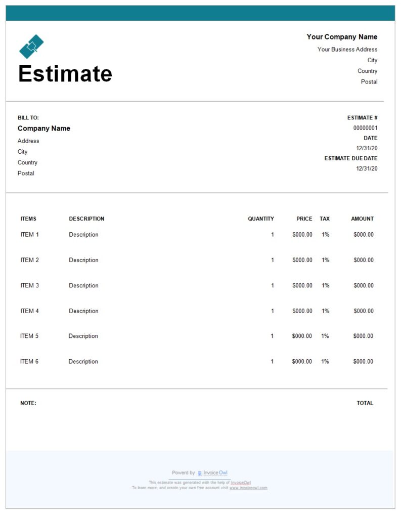 Drywall Installation Estimate Template