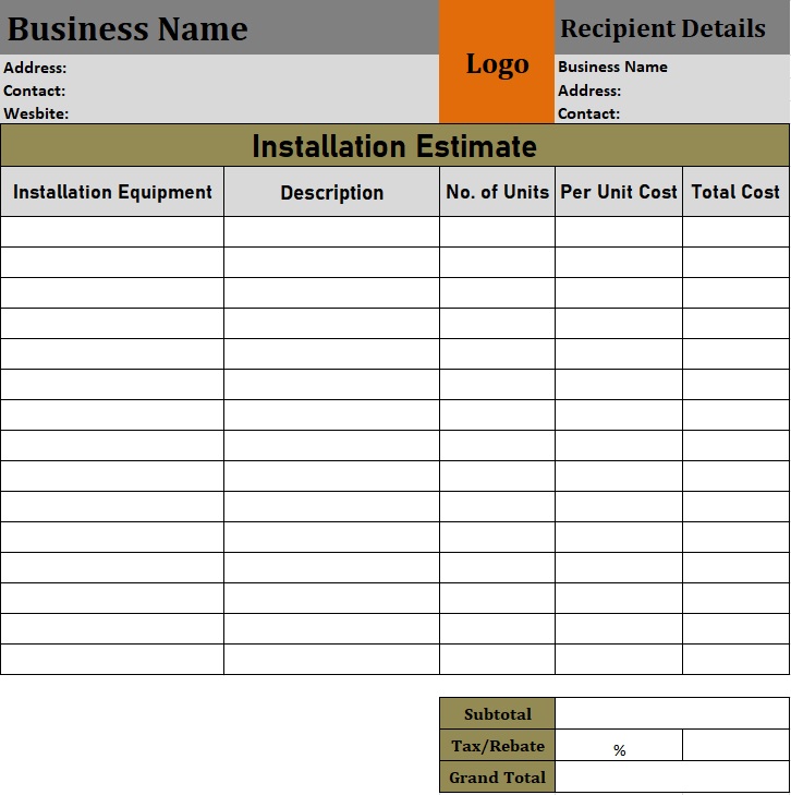 Installation Estimate Template