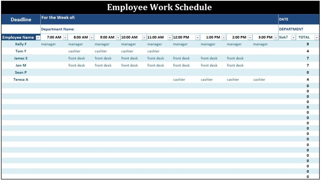 Employee work schedule Template