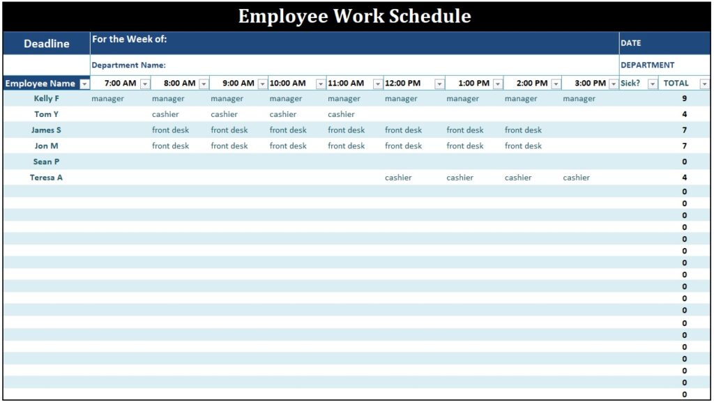 Employee Work Schedule Template