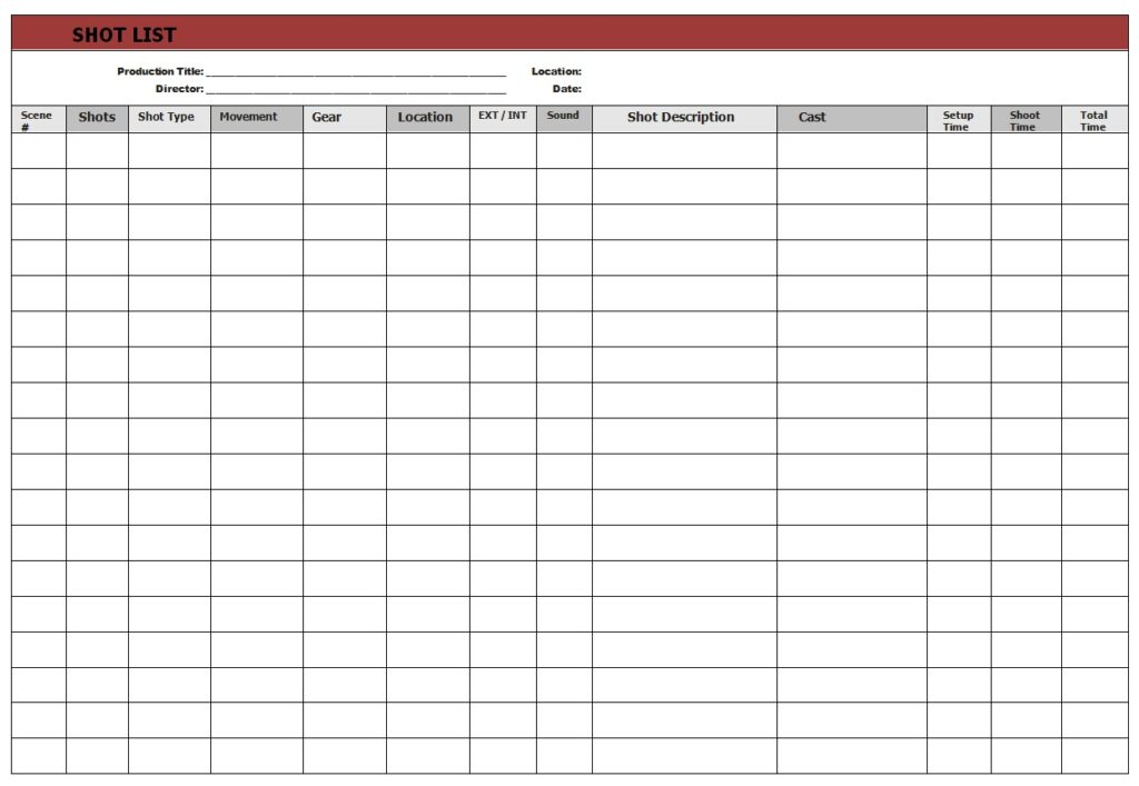 Shot List Template