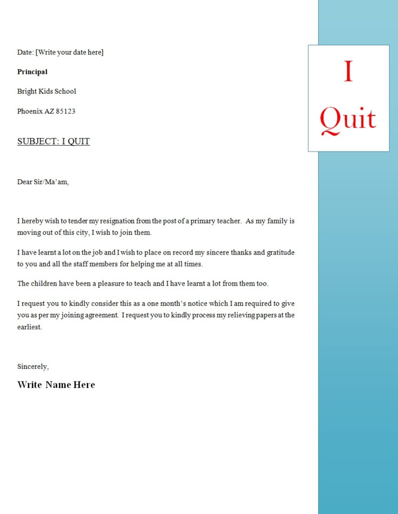 Resignation Letter Example