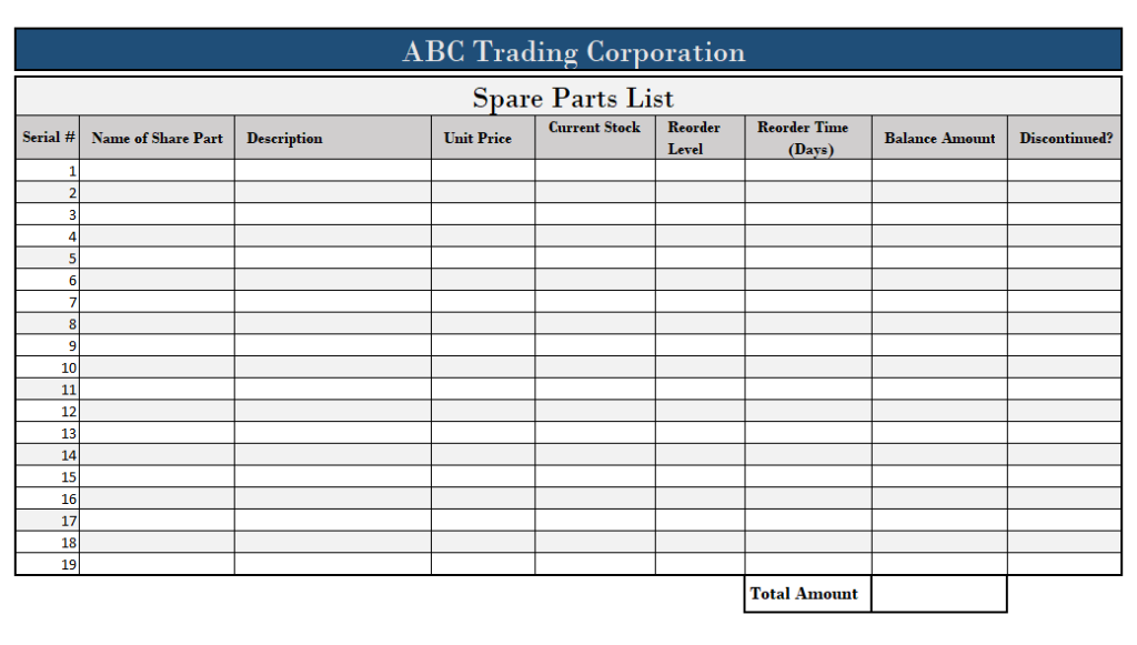 Spare Parts List Template