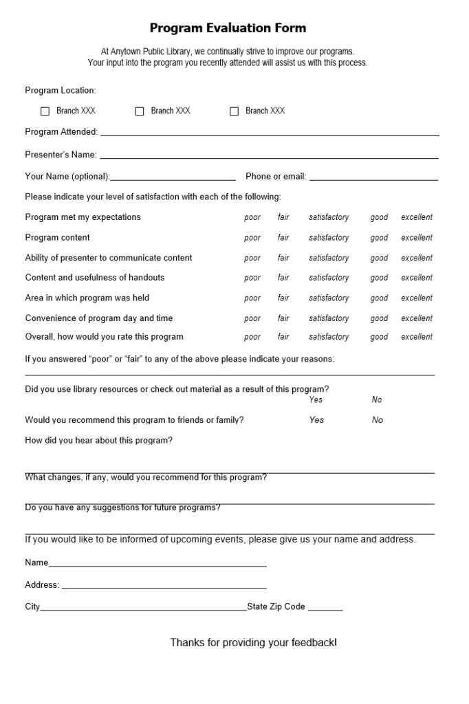 Program Evaluation Form