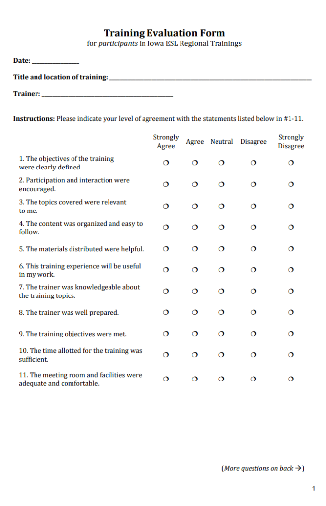 Training Program Evaluation Form